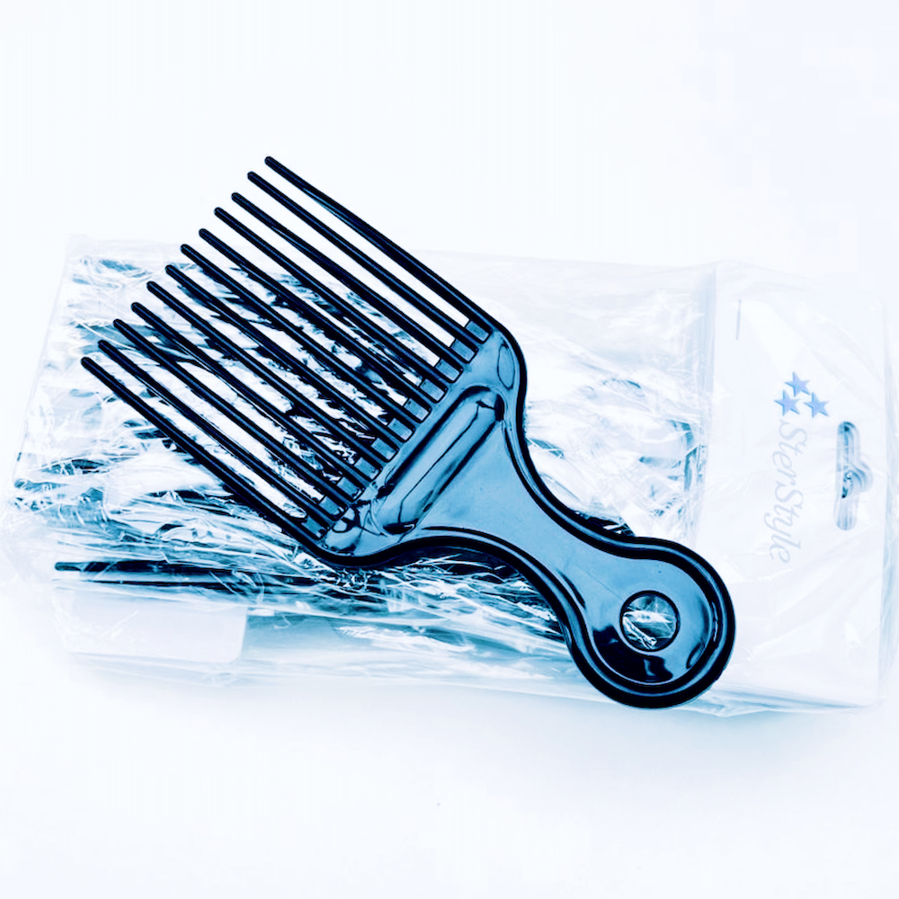 SterStyle - Hair Comb Afro Pik (plastic) black/noir Mid handle #385 - Pack of 12pc