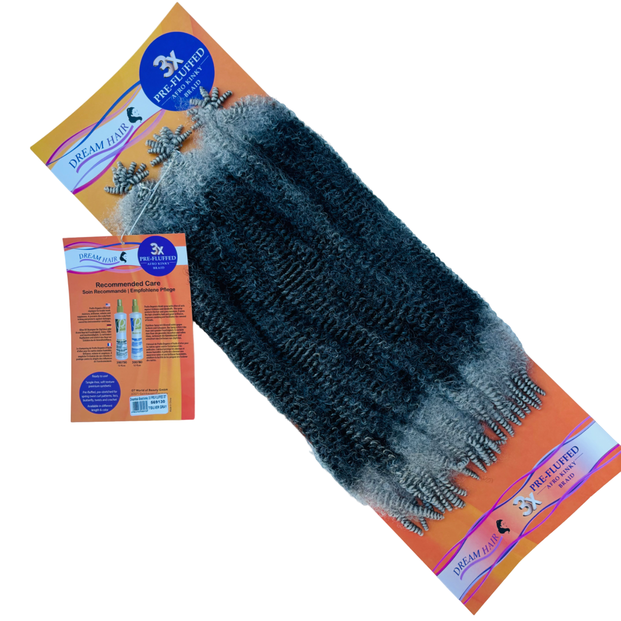 Dream Hair - Pre-Fluffed Afro Kinky Braid 20'' - 3pc #T/Silver Gray
