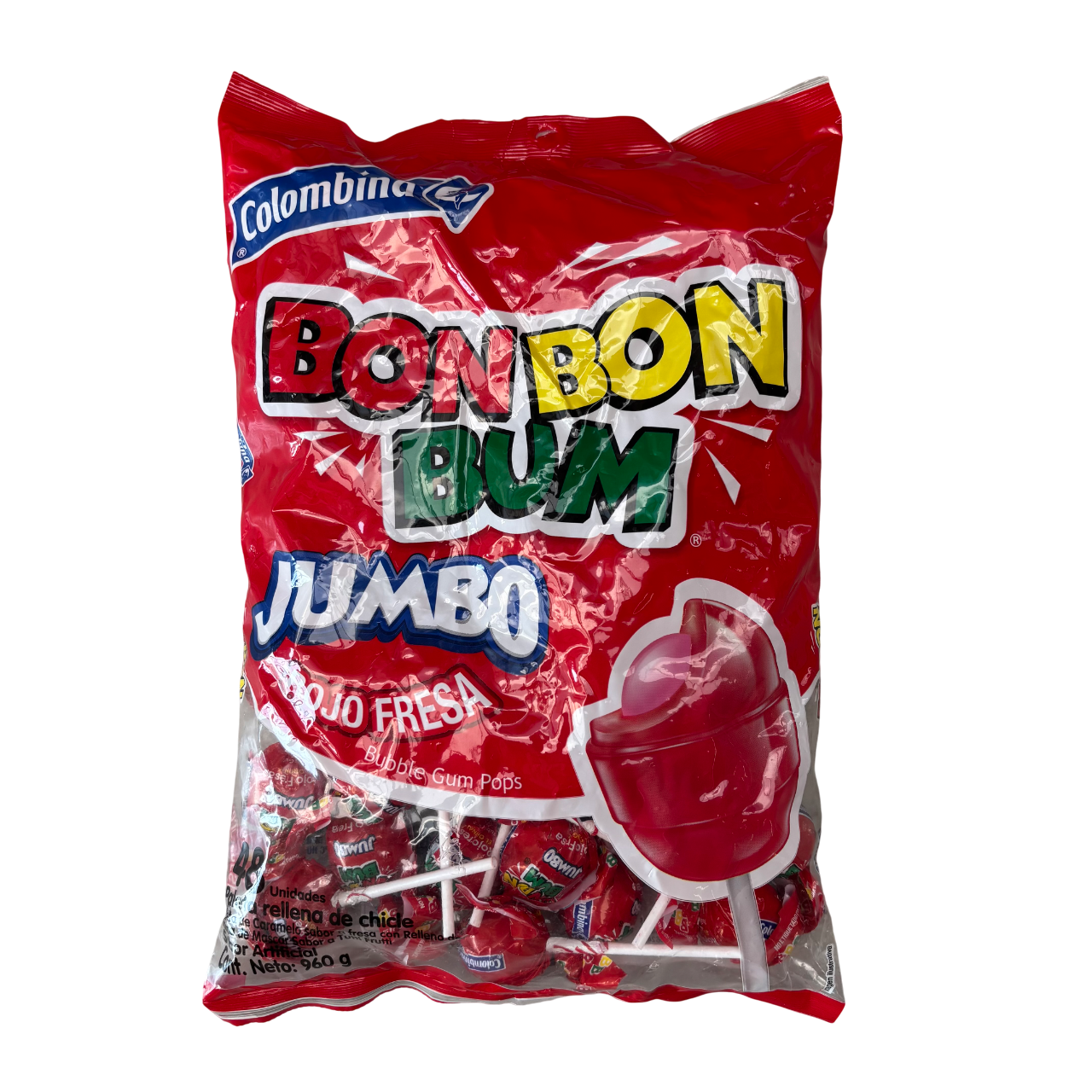 Bon Bon Bum Bubblegum Pops STRAWBERRY - Colombiana - bag 48pc