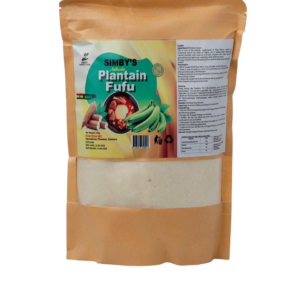 NEW Plantain Fufu Authentic (Ghana) - Simby's - Carton 12x700g