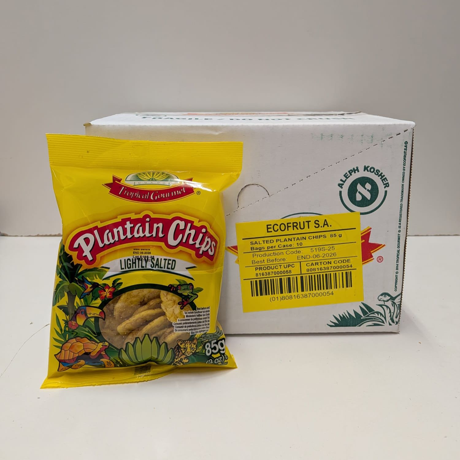 NEW Plantain Chips Lightly Salty / Salé - Tropical Gourmet - SMALL carton 10x85g  AKTION %:Exp: 30.06.2026